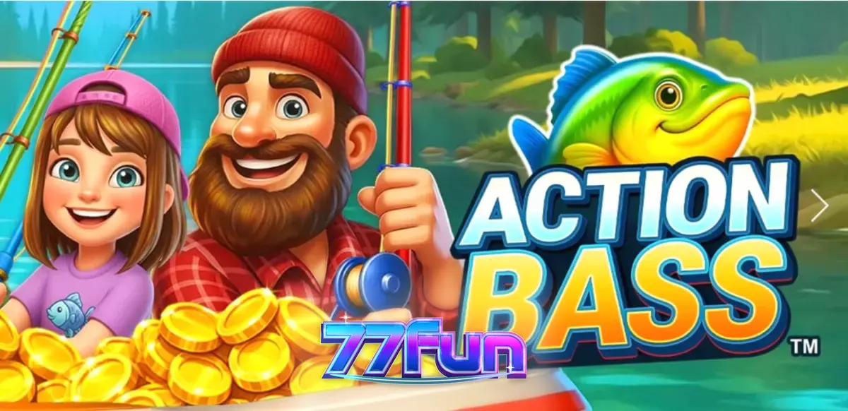 Interface do jogo de slot Action Bass com tema de pescaria